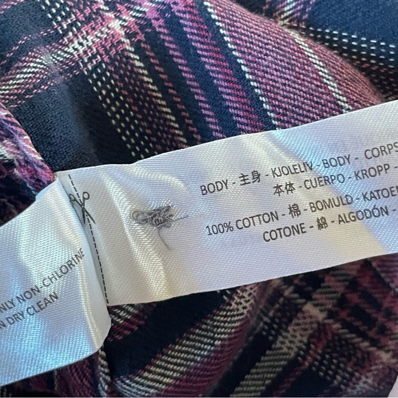Ariat Women Relaxed Plaid Flannel Pink Navy Button Down Size L - Picture 4 of 4